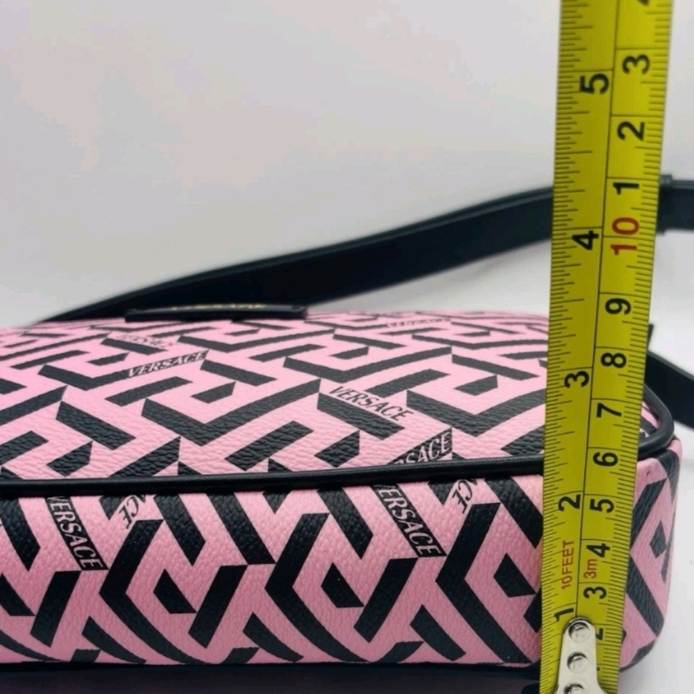 Versace Shoulder Bag Coated Canvas Monogram Calf Pink/black  $1050 Retail/ NEW - Picture 7 of 12